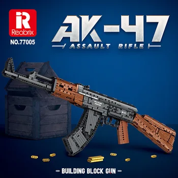Reobrix 77005 AK47 Модель Пистолета Кирпич Излучающее Оружие Серии MOC Головоломка Собрать Игрушки Строительные Блоки Подарок Мальчику 1366 шт.