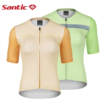 Santic Женская велосипедная майка с коротким рукавом, облегающая велосипедная рубашка Powerband, одежда для горных шоссейных велосипедов, высококачественный шумер