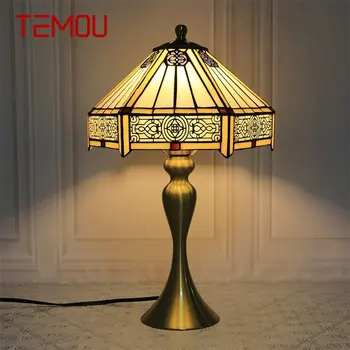 TEMOU Tiffany Glass Table Настольная Лампа LED Creative European Retro Beside Light Модный Декор Для Домашнего Кабинета Спальни Отеля