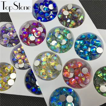 TopStone Colors AB SS3-SS30 Glass Crystal Flatbacks Nail Art Non Hotfix Горный Хрусталь Клей На 3D Ногтях драгоценные Камни для Украшения Ювелирных изделий