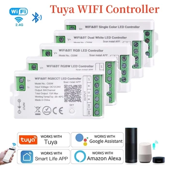 Tuya WiFi BT Умный Светодиодный контроллер 2,4 ГГц Мини-Светодиодные Ленты С Диммерами RGB RGBW CCT Smart APP Работает с Alexa Google Home Голосовое Управление