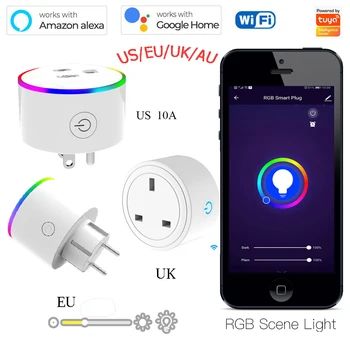 Tuya Wifi Smart LED RGB-диммер, Розетка, Переключатель времени, Беспроводная вилка питания, Голосовое управление, Электрическая розетка Alexa EU / US / UK /AU