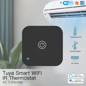 Tuya WiFi ИК-термостат, контроллер переменного тока, пульт дистанционного управления, датчик температуры и влажности, голосовое управление Smart Life для Alexa Google