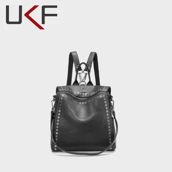 UKF Модный женский рюкзак из натуральной кожи, индивидуальный рюкзак с заклепками, женские противоугонные дорожные сумки для девочек-подростков Mochila