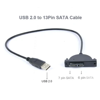 USB 2.0 к Mini Sata II 7 + 6 13Pin Адаптер Конвертер Кабель для Ноутбука CD DVD ROM Slimline Drive