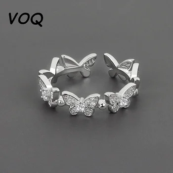 VOQ Серебряное кольцо с милой бабочкой, женские ювелирные изделия, модное открытое регулируемое кольцо