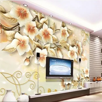 wellyu Изготовленная на заказ большая фреска с резьбой по нефриту, персиковый ТВ-фон, экологические обои papel de parede 3d para sala atacado
