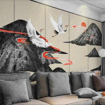 wellyu настроил большую фреску художника китайского национального прилива Классический горный кран в китайском стиле на фоне телевизора стена