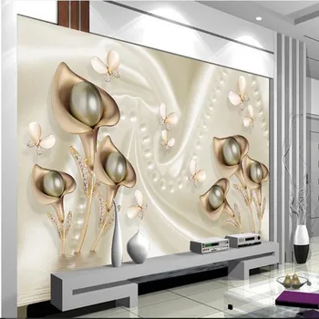 wellyu Пользовательские большие фрески 3D Бабочка Калла шелк отражение волны воды ТВ фон нетканые обои papel de parede
