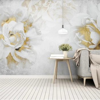 wellyu Современные минималистичные пасторальные цветы золотая роза ТВ фон стена изготовленная на заказ большая фреска зеленые обои papel de parede