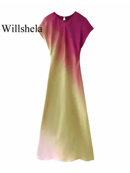 Willshela Женское модное платье Миди с открытой спиной, винтажное платье с круглым вырезом и короткими рукавами, шикарные женские платья для леди