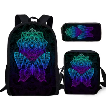 YIKELUO градиентного цвета с принтом Мандалы и бабочки, прочный рюкзак большой емкости, молодежный ноутбук, сумка для учебников, сумка-мессенджер