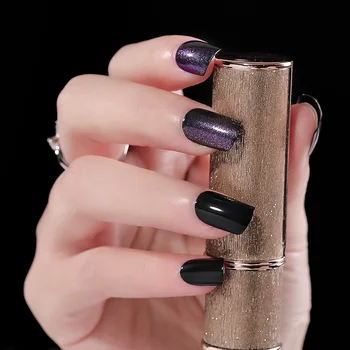 YIKOOLIN, черный градиентный набор для наращивания ногтей, Фиолетовые блестки, советы по искусству ногтей, Короткие Квадратные накладные ногти, Подарки для женского маникюра