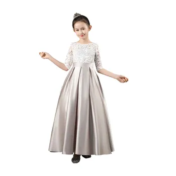 YZYmanualroom, платье с цветочным узором для девочки, Атласное кружево для свадебной вечеринки, Первого причастия, платье для маленькой невесты, младшей подружки невесты 4-15 лет