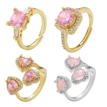 ZHUKOU кольца с блестящими розовыми камнями для женщин, открывающие сердце, женские кольца, модные парные кольца 2023, Летние ювелирные изделия оптом, VJ448