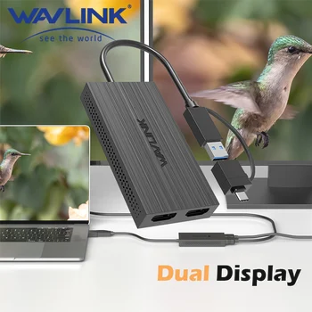 Адаптер дисплея Wavlink USB 3.0 к HDMIDual USB A или USB C к HDMIDual мониторам 2K/4K 60Hz Не поддерживается для Linux и iPad OS