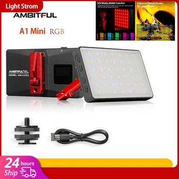 АМБИЦИОЗНЫЙ A1 Mini RGB 2600K-8500K Затемняемый Полноцветный светодиодный Видеосветильник Консольный Кронштейн для DSLR Камеры Light Vlogging Live
