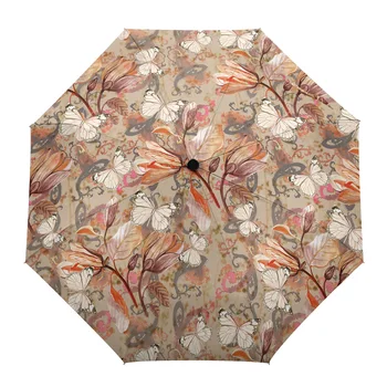 Антикварный Зонт с цветочным листом и бабочкой, складной Зонт для путешествий, Портативный Ветрозащитный Зонт-зонтики