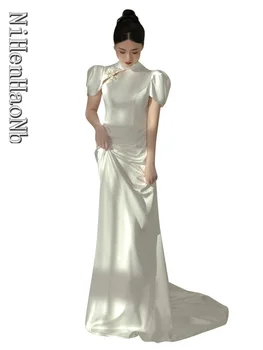 Атласное легкое свадебное платье 2023 года, новое свадебное платье невесты в китайском стиле в стиле ретро, платья с открытой спиной