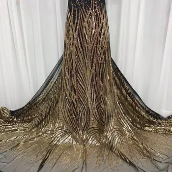 Африканская кружевная ткань с пайетками и шнуром 2023 г. Высококачественное золотое кружево, Французское кружевное кружево, Нигерийская вуаль, кружевные ткани для свадьбы