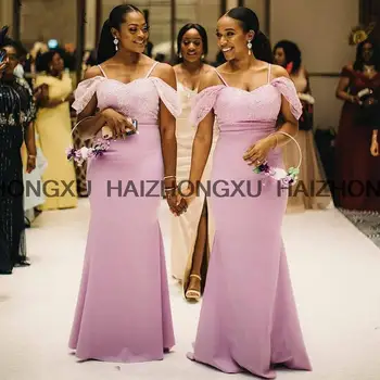 Африканские платья Подружек Невесты Сиреневое кружевное пятно На Бретельках Русалка Свадебные Платья Для Гостей Элегантные vestidos de dama de honor