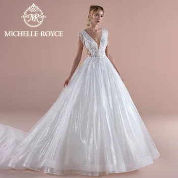 Бальное платье Мишель Ройс, свадебное платье 2023, сексуальный глубокий V-образный вырез, аппликации с КИСТОЧКАМИ, блестящий тюль, свадебное платье Vestidos De Novia