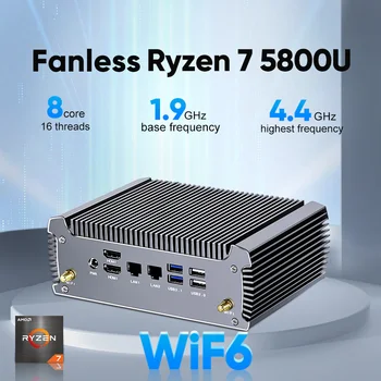 Безвентиляторный мини-ПК AMD FU02 Ryzen 7 5800U 4800U Игровой Мини-компьютер Windows 11 Двухканальный Брандмауэр Маршрутизатор 2 * HDMI2.0 NVMe DDR4 WiFi6