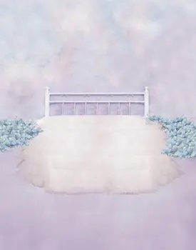 Белая кровать Синие цветы Фотофоны Реквизит для фотосъемки Студийный фон 5x7ft