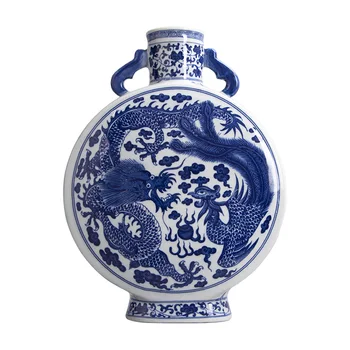 Бинауральный дракон, старинная фарфоровая сине-белая китайская ваза