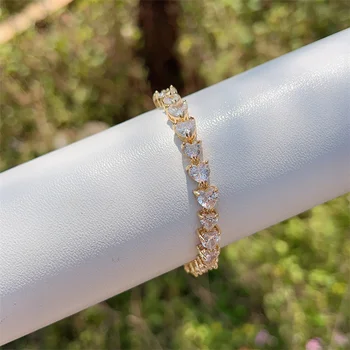 Блестящие Модные браслеты с циркониевыми звеньями цепи из хрусталя CZ для женщин, Регулируемый браслет с подвесками в виде сердца в богемном стиле 