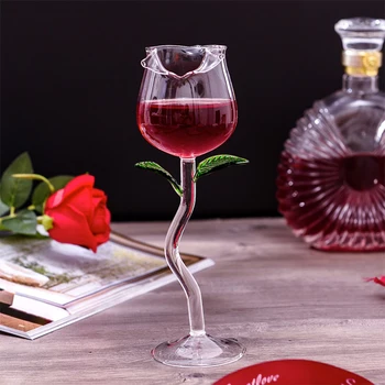 Бокалы для вина в форме розы, листья розы, прозрачные стаканчики для напитков, бокал для красного вина, бутылка для коктейлей для свадебной вечеринки