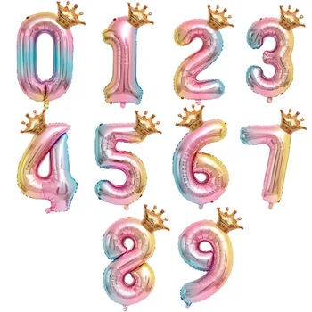 Большие воздушные шары с цифровыми номерами, Розовое Золото, Серебро, Градиентные Цифровые воздушные шары от 0 до 9 лет, День рождения, Свадебное украшение