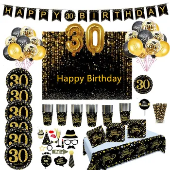 Бумага из черного золота 30 одноразовых столовых приборов, Декор для вечеринки в честь дня рождения, Декор для вечеринки в честь Дня рождения, Одноразовая посуда для вечеринок для взрослых