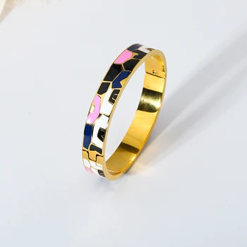 В богемном стиле 18-Каратный позолоченный браслет из нержавеющей стали с цветной геометрической эмалью Браслеты для женщин Водонепроницаемые ювелирные изделия Подарок
