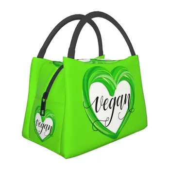 Веганская изолированная сумка для ланча GREEN Heart для женщин, портативный термоохладитель, коробка для Бенто, Пляжный Кемпинг, путешествия
