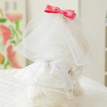 Весенне-летнее Кружевное свадебное платье в стиле принцессы для собак, Свадебное платье для кошек, Свадебное платье для маленьких и средних домашних животных, Красивый Набор Головных цветов