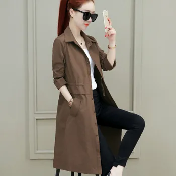 Весенний тренч для женщин, классическая приталенная верхняя одежда, длинный тренч, женская куртка, офисное пальто, женская ветровка большого размера