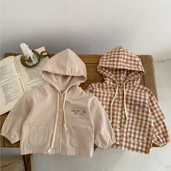 Весенняя куртка для мальчика 2023 года, Толстовка с капюшоном и солнцезащитным кремом, Кардиган на пуговицах, Элегантная Хлопчатобумажная куртка для новорожденного, Простая одежда для мальчика