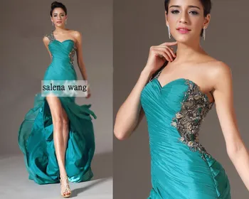 вечернее платье для выпускного вечера с кружевными аппликациями на одно плечо, vestido de renda 2014, новое модное сексуальное женское платье, длинное вечернее платье, бесплатная доставка