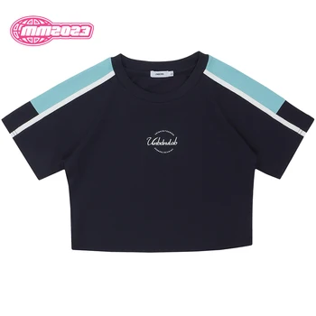 Винтажная Женская футболка в стиле Гранж-Джаз С коротким рукавом, цветными полосками с буквенным принтом на груди и дизайном Y2K