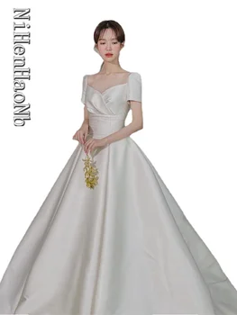 Винтажное Бальное свадебное платье с короткими рукавами и V образным вырезом, Длинное Свадебное платье со шлейфом, Классическое элегантное свадебное платье
