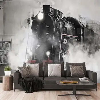 Винтажный ностальгический черно-белый паровозик на заказ 3D фреска спальня гостиная диван ТВ фоновые обои