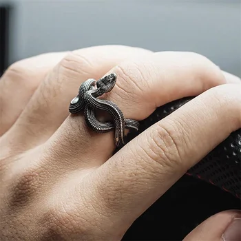Властное винтажное кольцо-змея серебряного цвета для мужчины, мужское кольцо ручной работы со змеей, ожерелье National Tide, подвеска, ювелирные аксессуары