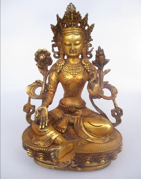 Высокая 12-дюймовая антикварная скульптура, коллекционная старинная тибетская статуя Будды из латуни F0002