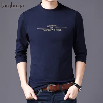 Высококачественная Мужская футболка с новым модным брендом 2023 года, тренды корейского принта, уличная одежда, топы, цельная футболка с длинным рукавом, мужская одежда