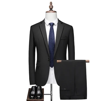 Высококачественный костюм из двух предметов (костюм + брюки) Деловой облегающий офисный официальный костюм джентльмена, свадебный комплект для шафера из двух частей