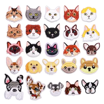 Вышивка с милой кошачьей головкой, наклейки для глажки или шитья, декоративные нашивки с животными для одежды, аппликации