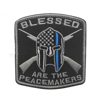 вышитая нашивка Blessed are the Peacemakers, тонкая синяя линия, спартанская нашивка, военные нашивки армии США, тактические для жилета