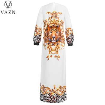 Горячий список VAZN 2021 Осеннее Винтажное Шифоновое Свободное длинное платье для зрелых женщин с длинным рукавом, свободное платье Макси