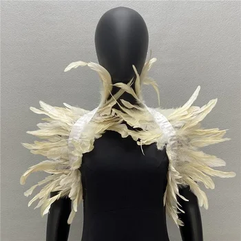 Готическая женская шаль из натуральных перьев, Черный шарф с искусственным воротником для мужчин, женская шаль из настоящих перьев, косплей на Хэллоуин
